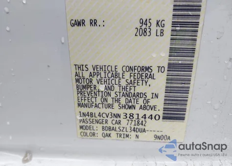 2022 Nissan Altima Sr Fwd z USA, uszkodzony, nr VIN 1N4BL4CV3NN381440